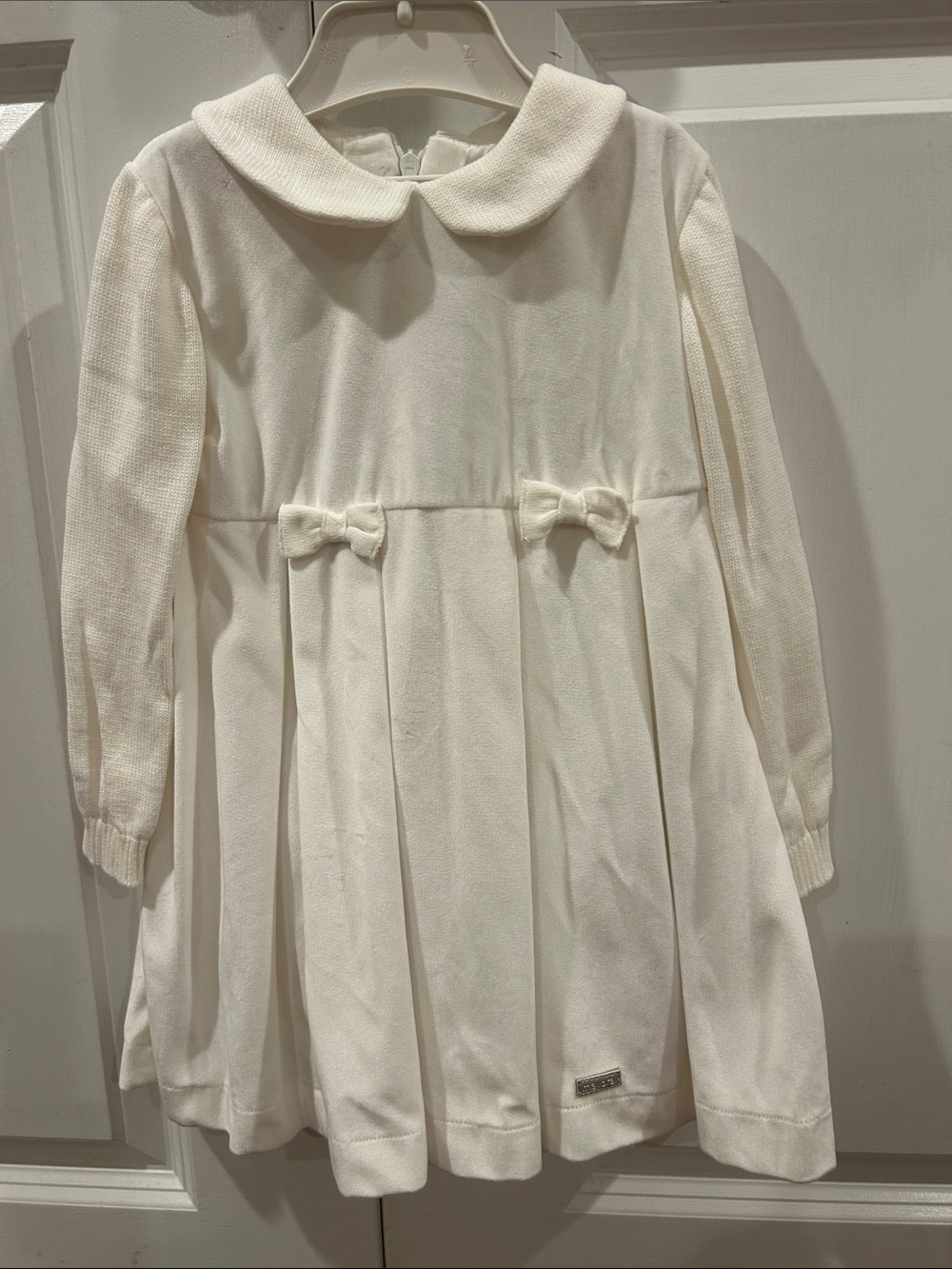 Mayoral Cream Peter Pan Collar Knit Dress with Bows